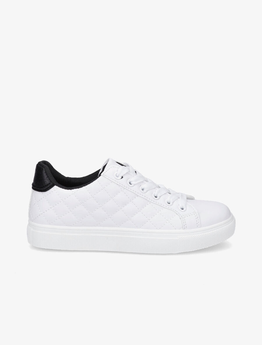Sneakers en simili matelassés - Blanc/noir - 1