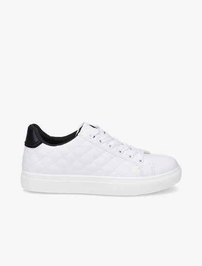 Sneakers en simili matelassés - Blanc/noir - 1