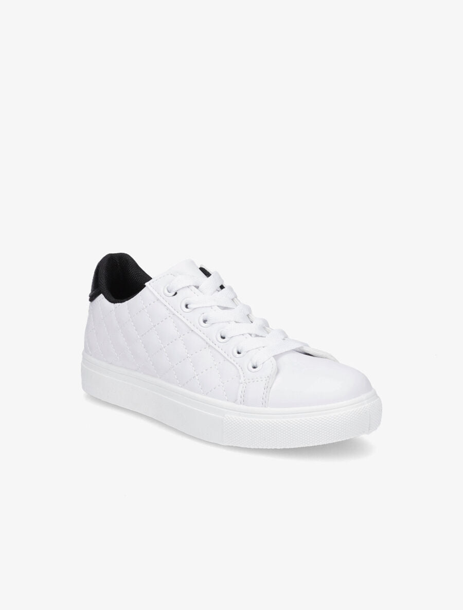 Sneakers en simili matelassés - Blanc/noir - 2