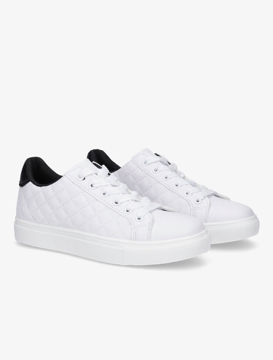 Sneakers en simili matelassés - Blanc/noir - 4
