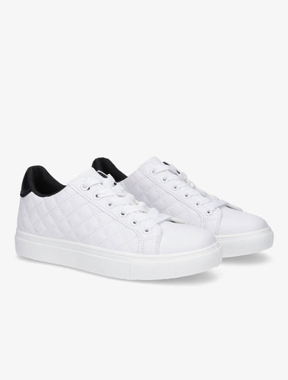 Sneakers en simili matelassés - Blanc/noir - 4