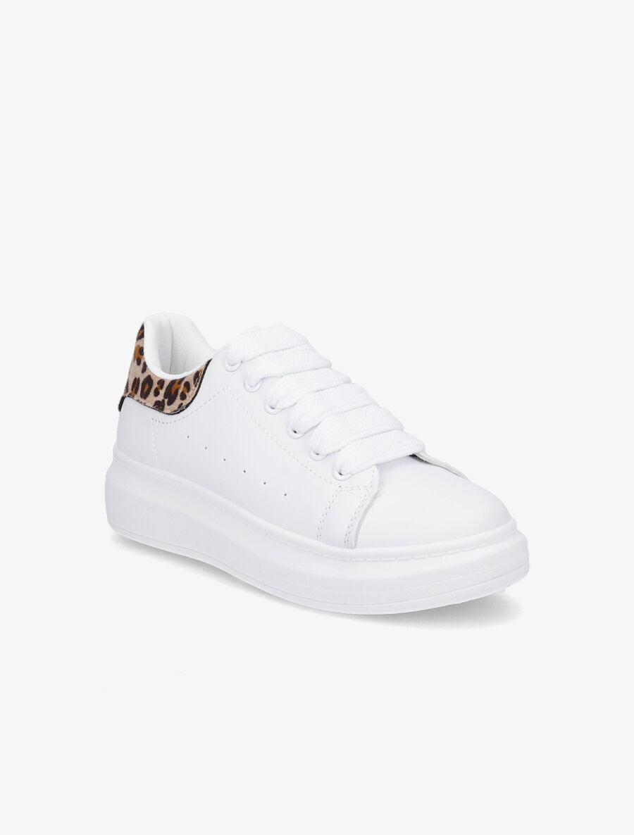 Sneakers à contrefort imprimé léopard et lacets larges - Beige - 2