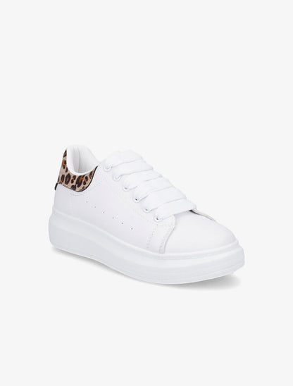 Sneakers à contrefort imprimé léopard et lacets larges - Beige - 2