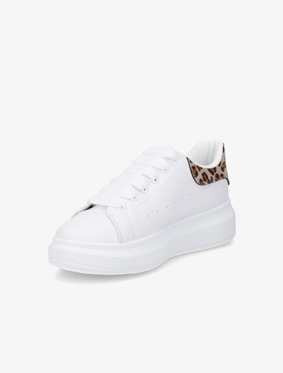 Sneakers à contrefort imprimé léopard et lacets larges - Beige - 3