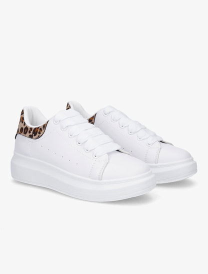 Sneakers à contrefort imprimé léopard et lacets larges - Beige - 4
