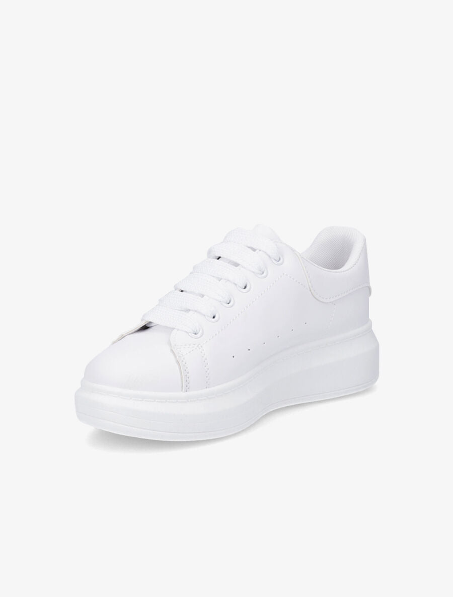 Sneakers classiques en simili et lacets larges - Blanc - 3