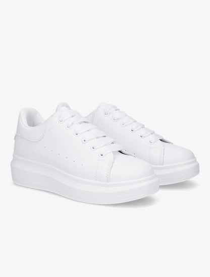 Sneakers classiques en simili et lacets larges - Blanc - 4