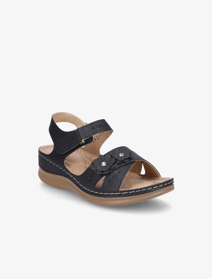Sandales compensées à scratch et strass - Noir - 2