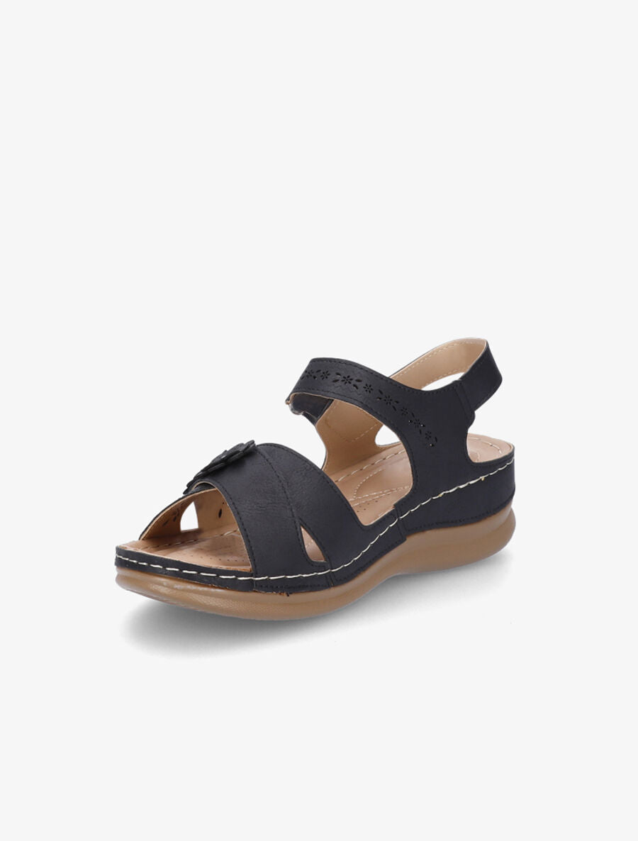 Sandales compensées à scratch et strass - Noir - 3