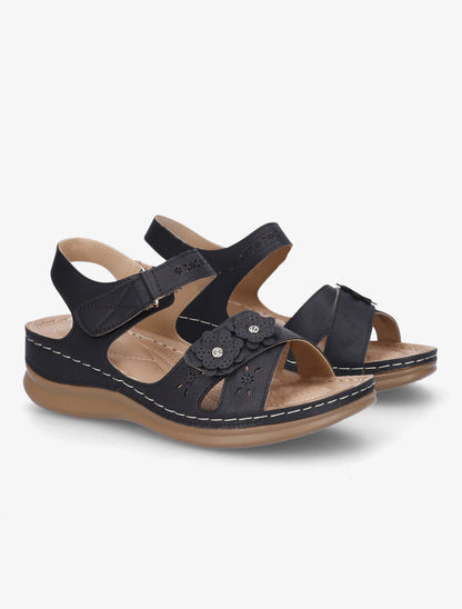 Sandales compensées à scratch et strass - Noir - 4