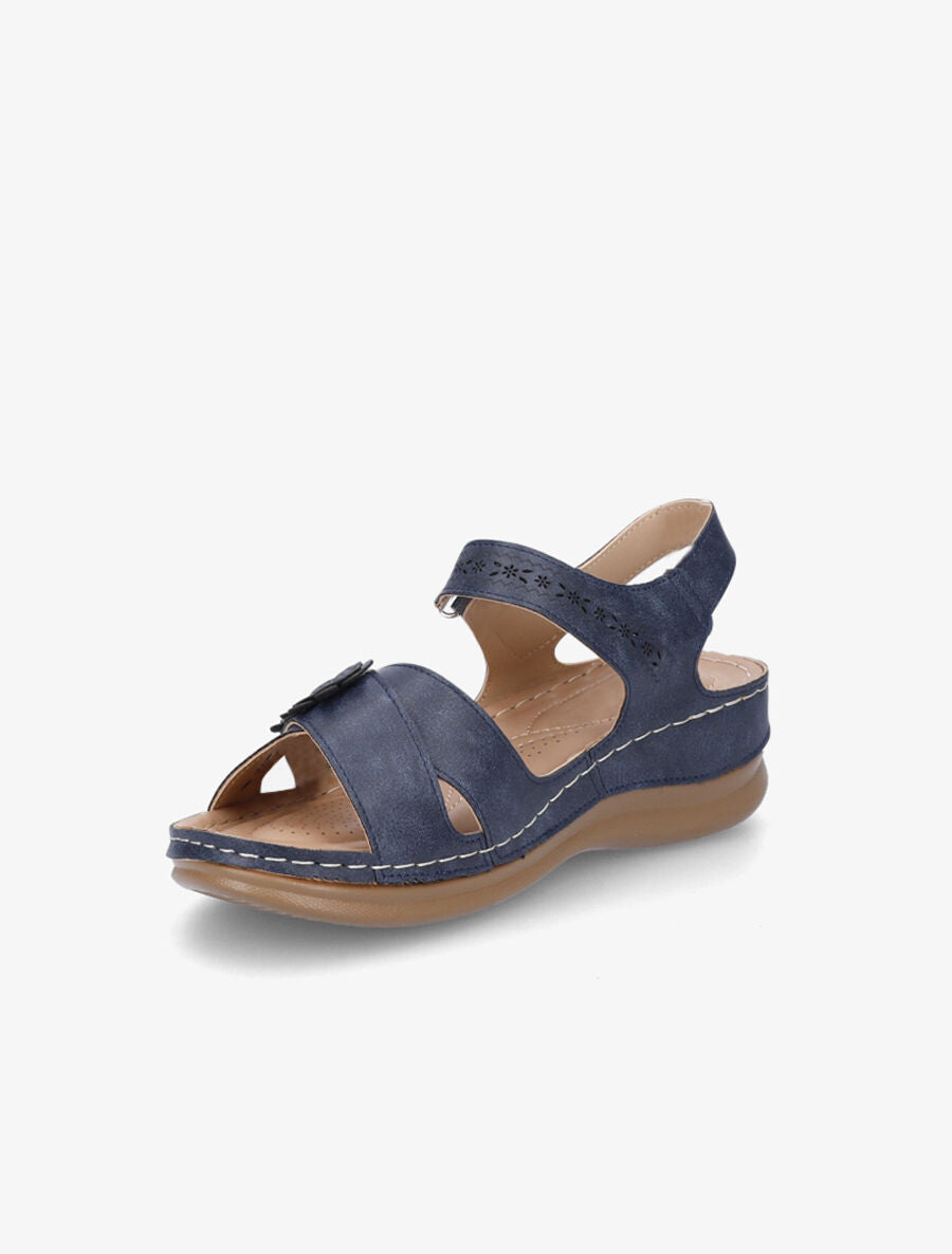 Sandales compensées à scratch et strass - Marine - 3