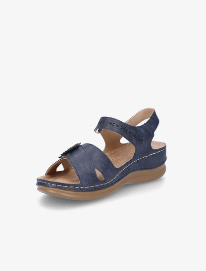 Sandales compensées à scratch et strass - Marine - 3