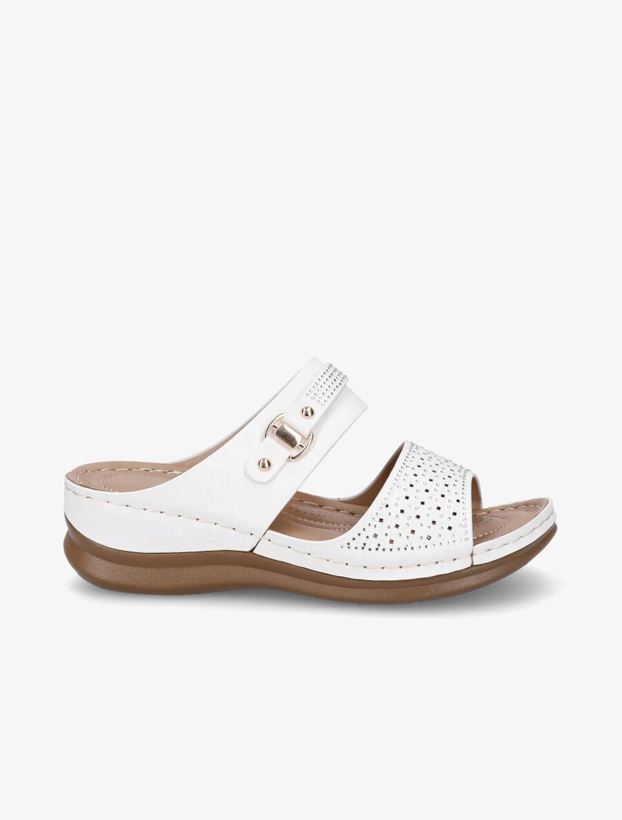 Claquettes compensées ajourées et strass - Blanc - 1