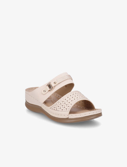 Claquettes compensées ajourées et strass - Beige - 2