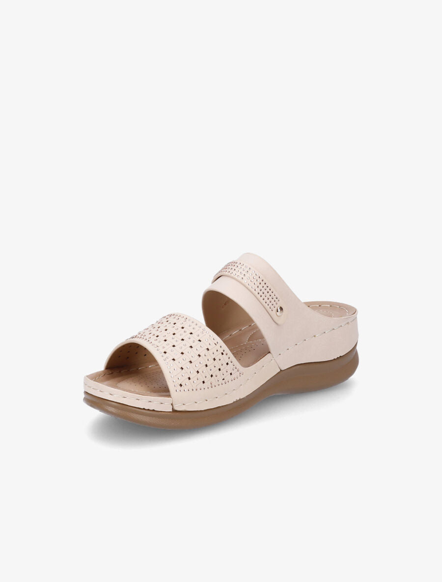Claquettes compensées ajourées et strass - Beige - 3