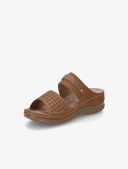 Claquettes compensées ajourées et strass - Camel - 3