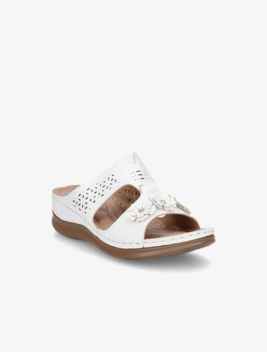 Mules compensées à fleurs - Blanc - 2