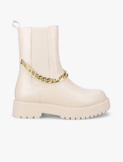 Bottines à chaîne dorée amovible - Beige - 2