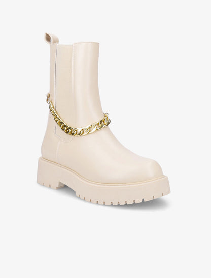 Bottines à chaîne dorée amovible - Beige - 3