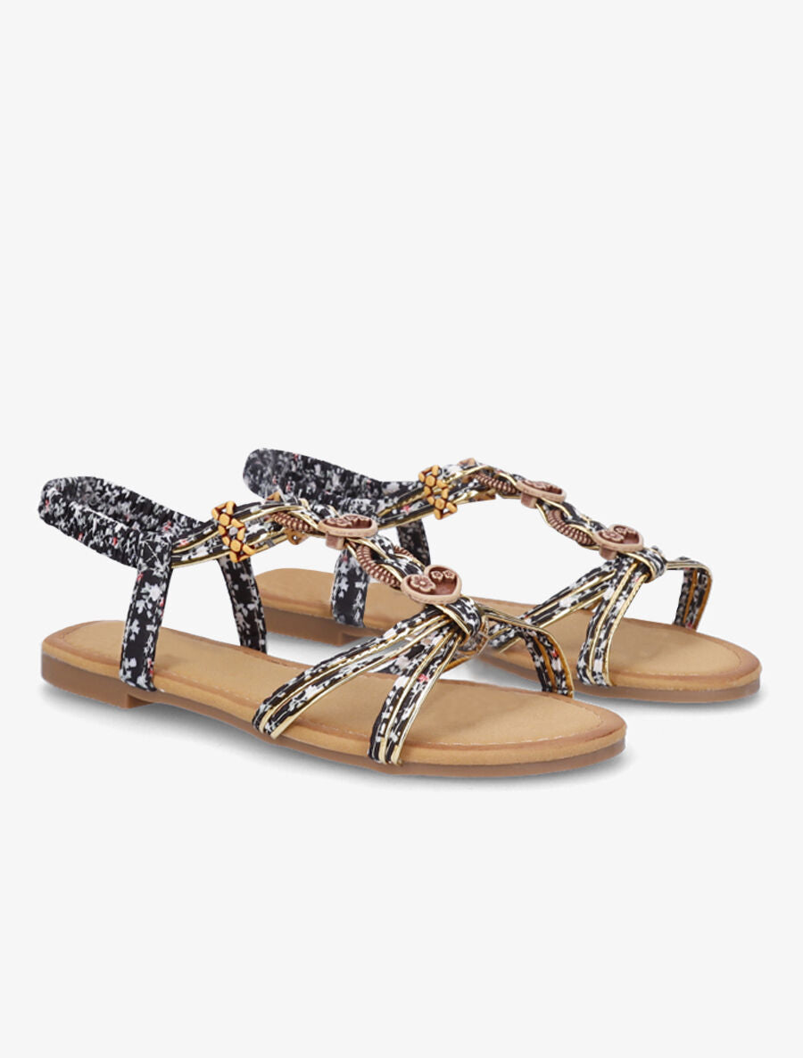 Nu-pieds imprimés et bijoux en bois - Noir - 4