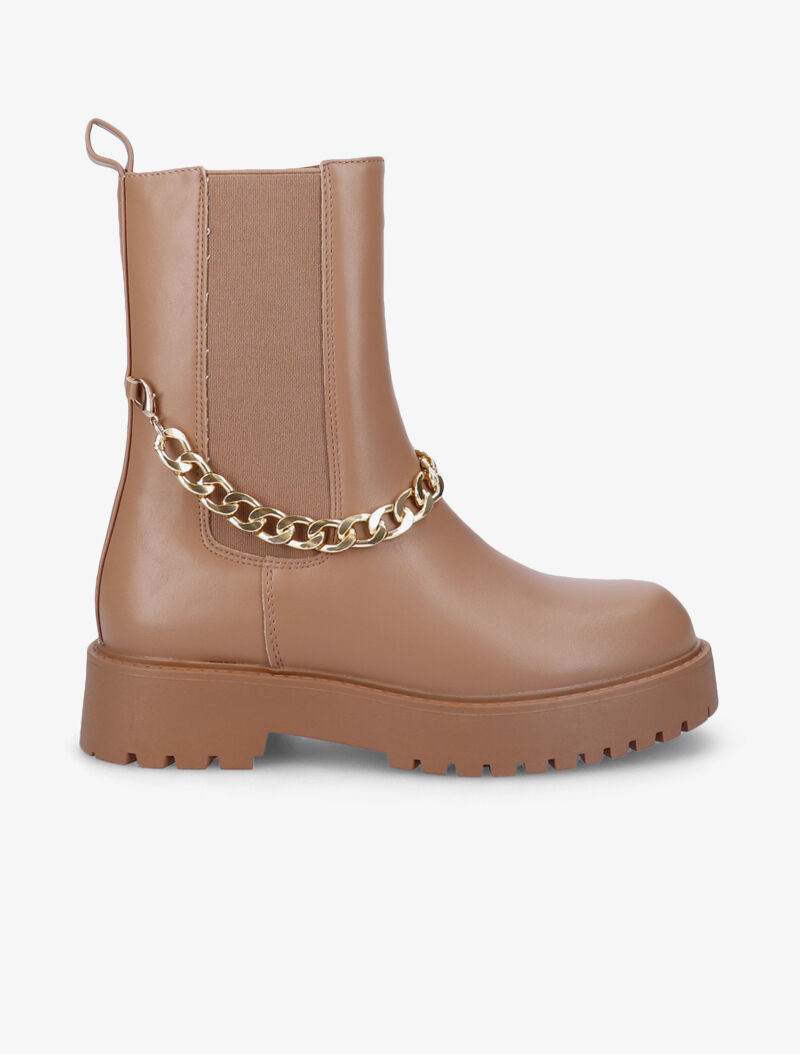 Bottines à chaîne dorée amovible - Camel - 2