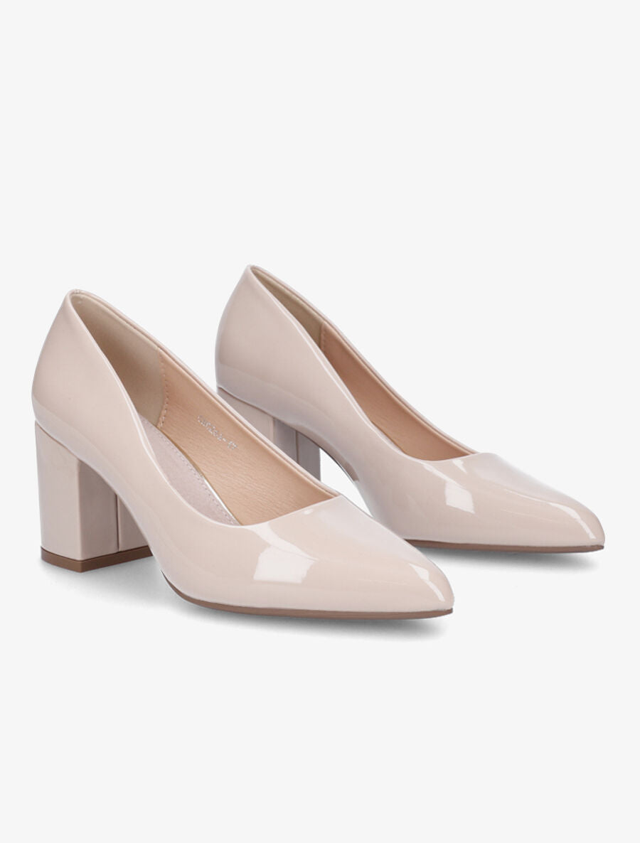 Escarpins vernis à talon large - Beige - 4