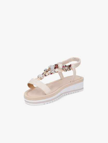 Nu-pieds en simili imprimés et détail bijoux - Beige - 3
