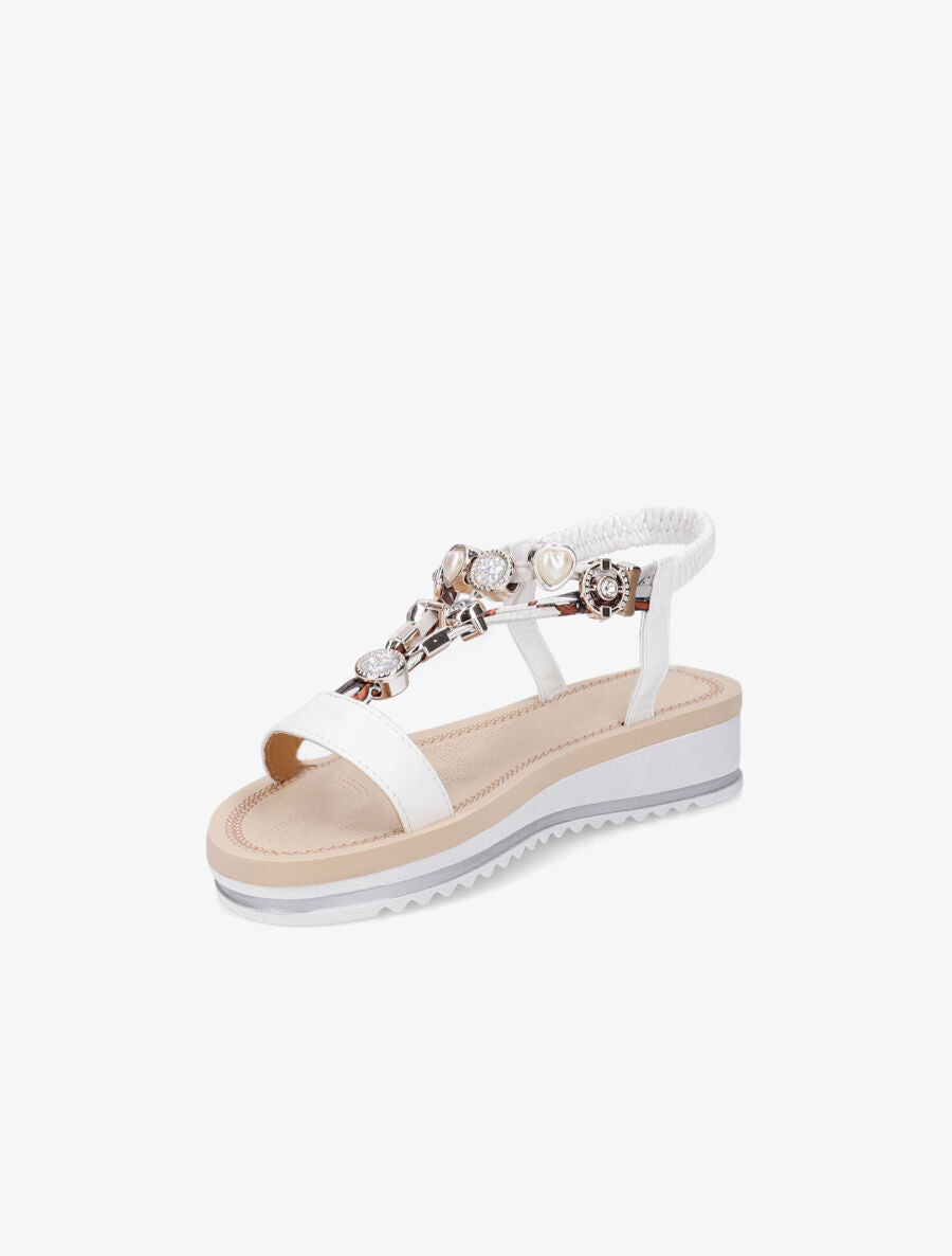 Nu-pieds en simili imprimés et détail bijoux - Blanc - 3