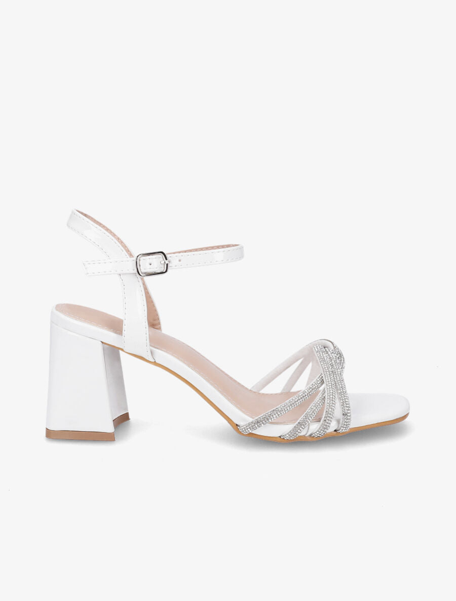 Sandales vernies à brides ornées de strass - Blanc - 1