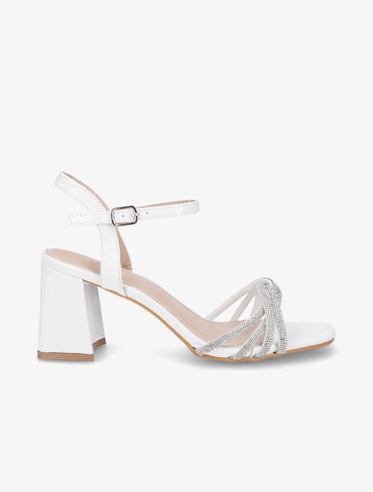 Sandales vernies à brides ornées de strass - Blanc - 1