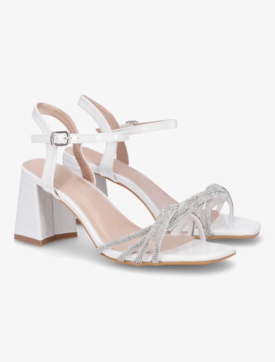 Sandales vernies à brides ornées de strass - Blanc - 4