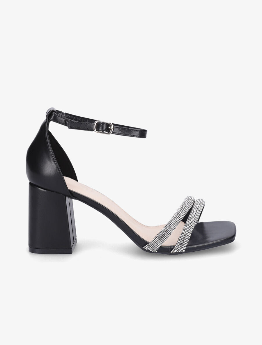 Sandales en simili à brides ornées de strass - Noir - 5