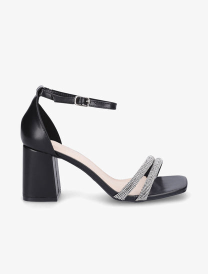 Sandales en simili à brides ornées de strass - Noir - 5