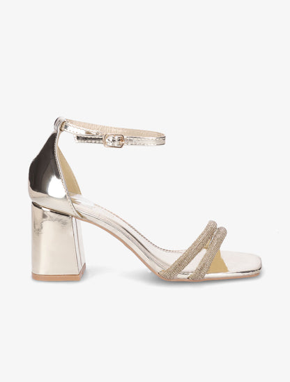 Sandales en simili à brides ornées de strass - Or - 1