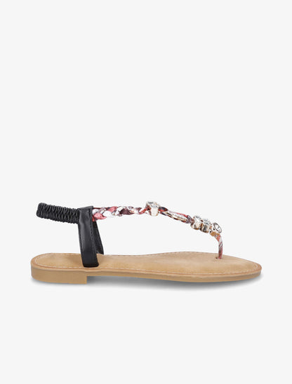 Nu-pieds imprimés et bijoux avec strass - Noir - 5