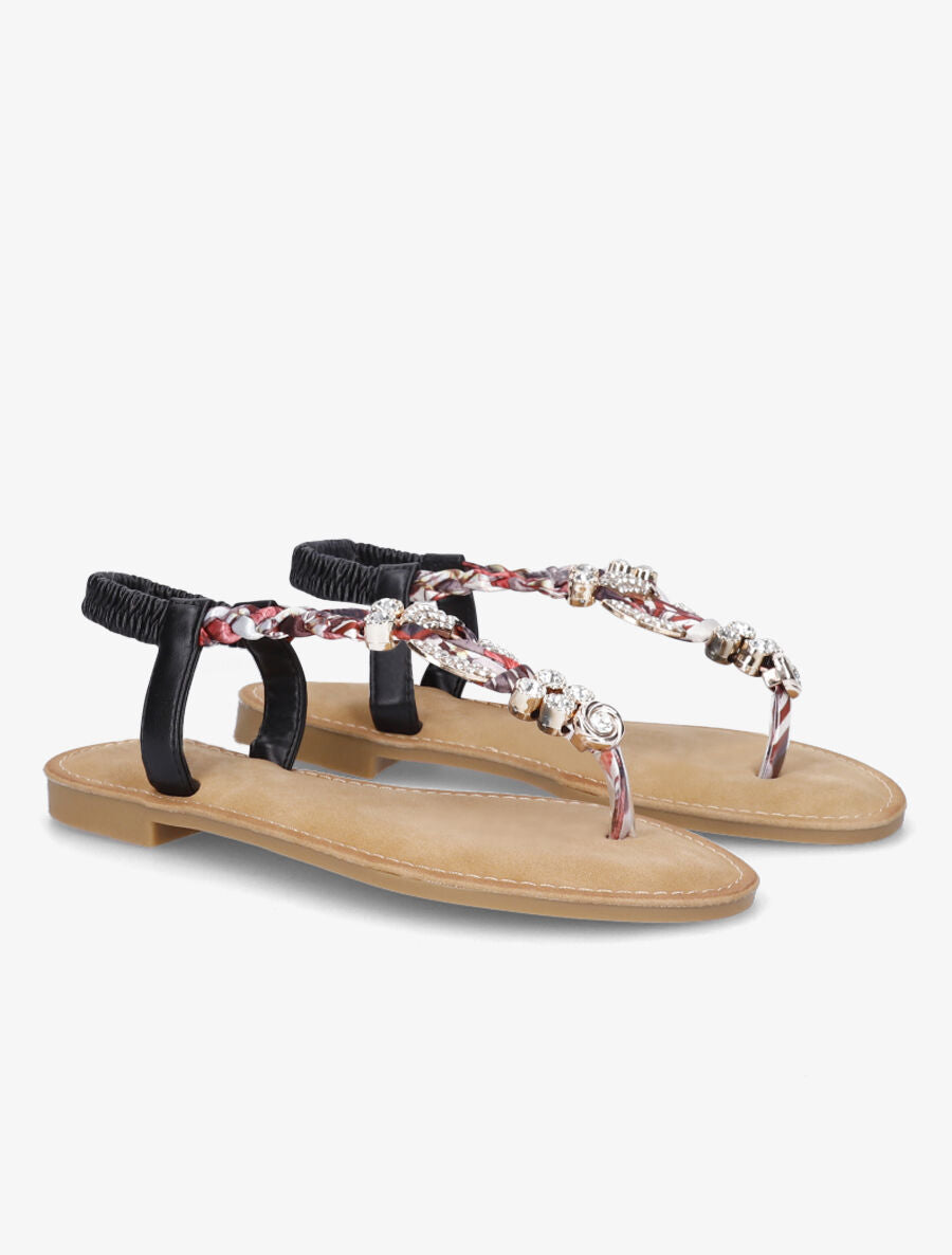 Nu-pieds imprimés et bijoux avec strass - Noir - 4