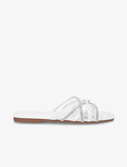 Claquettes à brides entrelacées et strassées - Blanc - 1