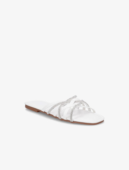 Claquettes à brides entrelacées et strassées - Blanc - 2
