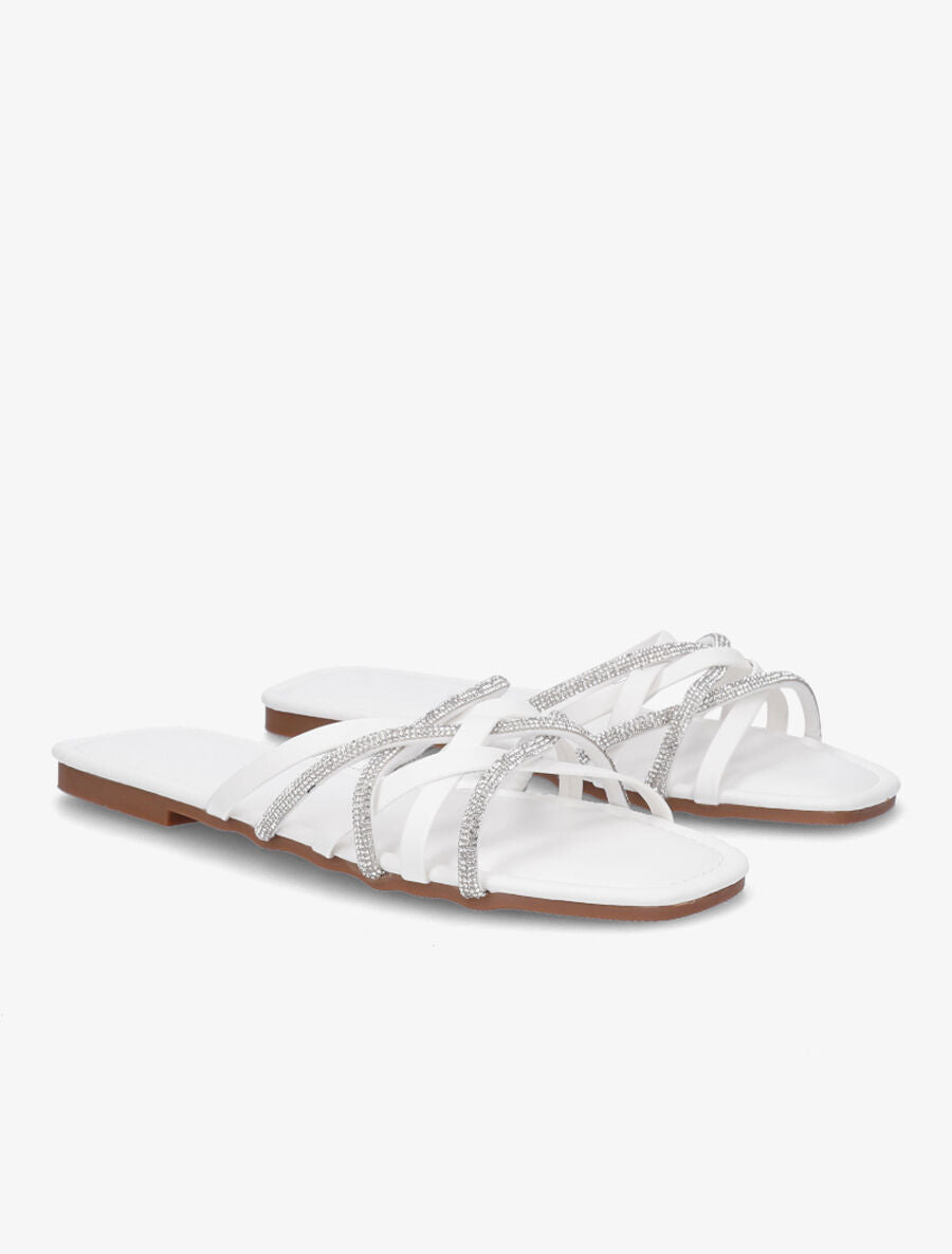 Claquettes à brides entrelacées et strassées - Blanc - 4