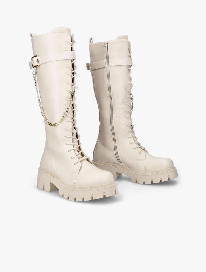 Bottes lacées style rangers à détail chaîne amovible - Beige - 5