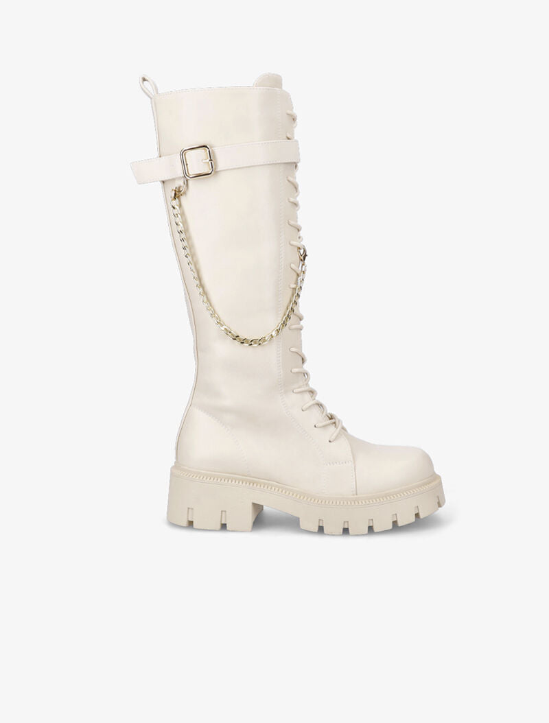 Bottes lacées style rangers à détail chaîne amovible - Beige - 2