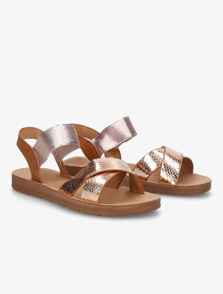 Nu-pieds en simili à brides élastiquées - Rose gold - 4