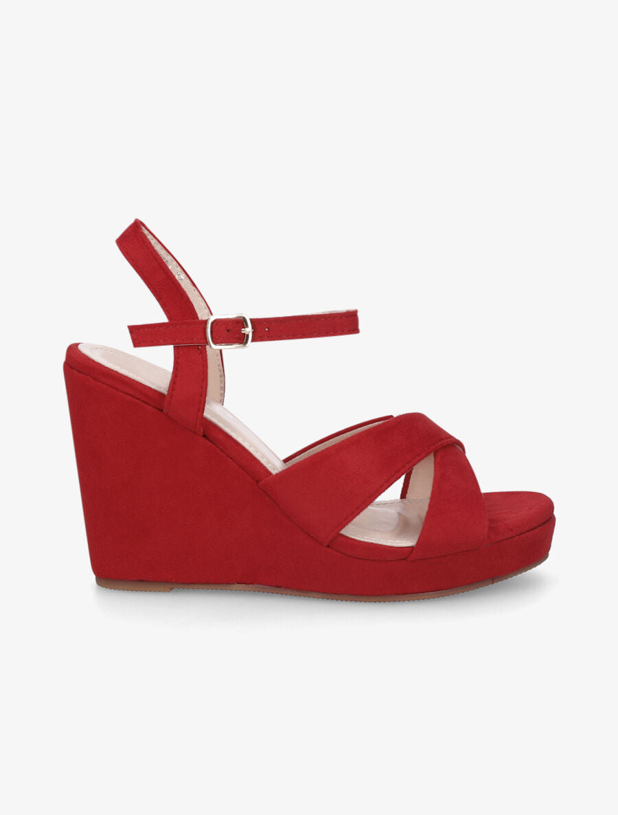 Sandales compensées en suédine - Rouge - 1