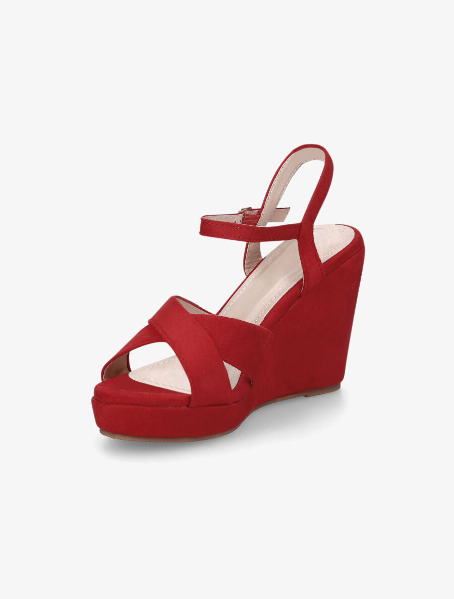 Sandales compensées en suédine - Rouge - 3