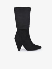 Bottes plissées en suédine à talons triangle - Noir - 1