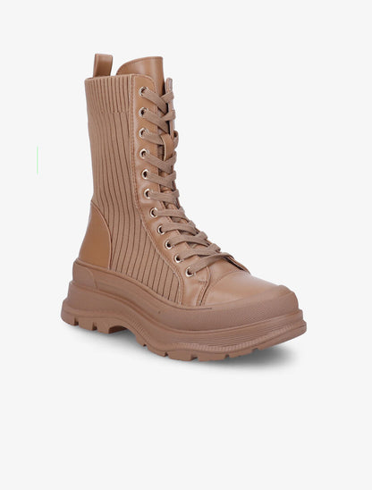 Boots lacées style chaussette - Camel - 3