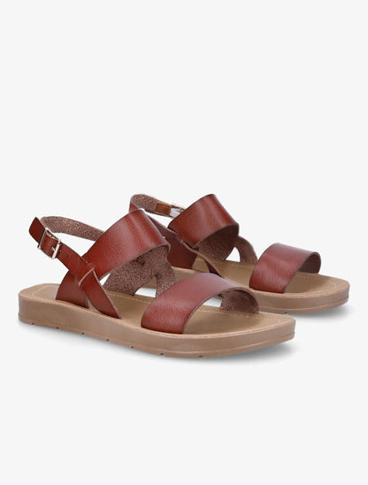 Nu-pieds basiques en simili - Camel - 4