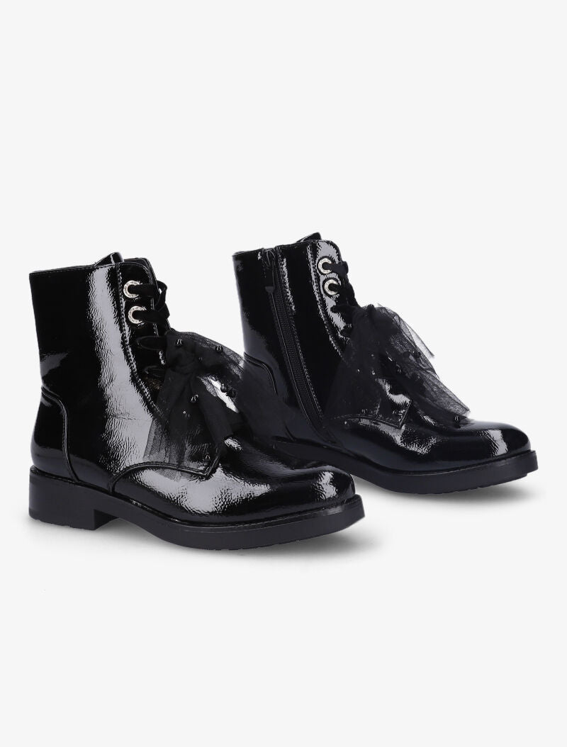 Bottines vernies à détail noeud en tulle - Noir - 1