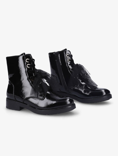 Bottines vernies à détail noeud en tulle - Noir - 1