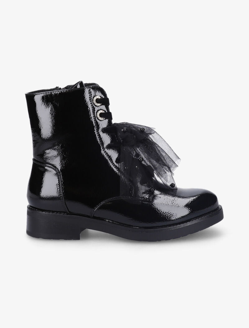 Bottines vernies à détail noeud en tulle - Noir - 2